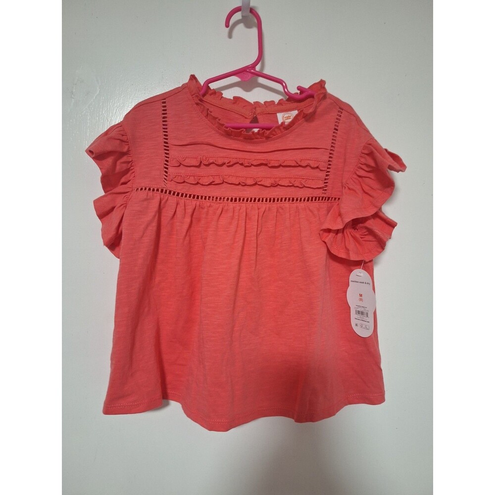 Wonder Nation Girl's Coral Pink Smocked Flutter Sleeve Top Size 8 New